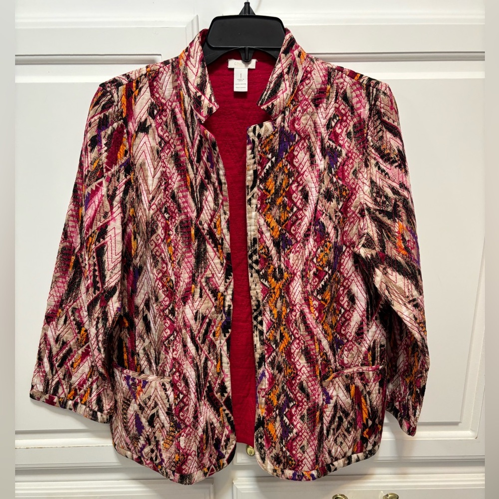 Chico's Rina Gladiolus Pink Tribal Quilted Jacket Women’s Size Med Chico’s 1